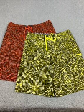 Lot of 2 Under Armour Board Shorts Men's Neon Yellow Orange Patterned Swim Beach